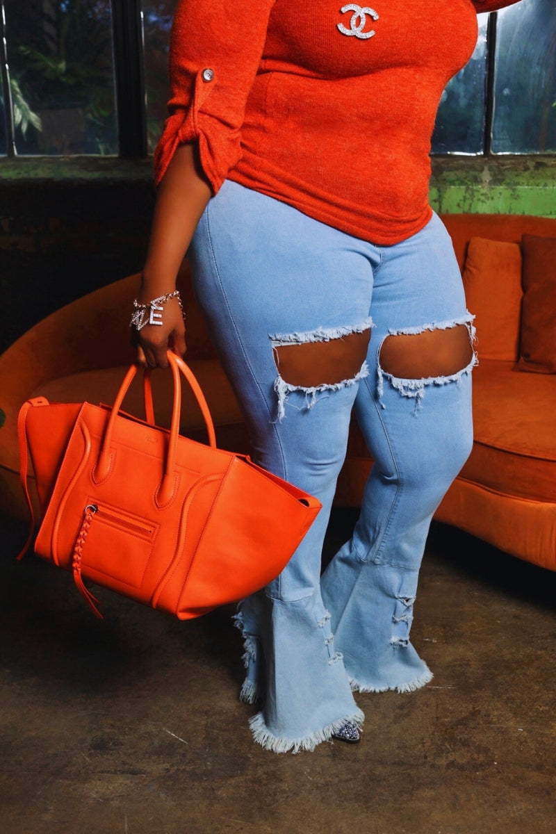 REDD'S FRONT CUT FLARE LIGHT BLUE DENIM STRETCH JEANS