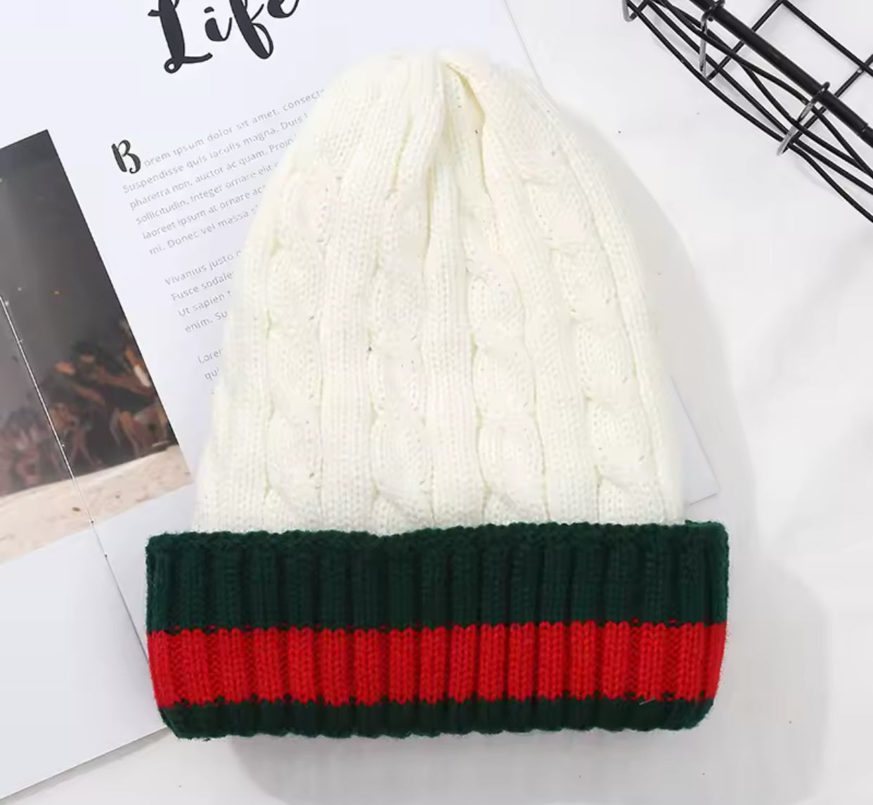 The perfect Striped Cozy Cable knit Beanie Hat