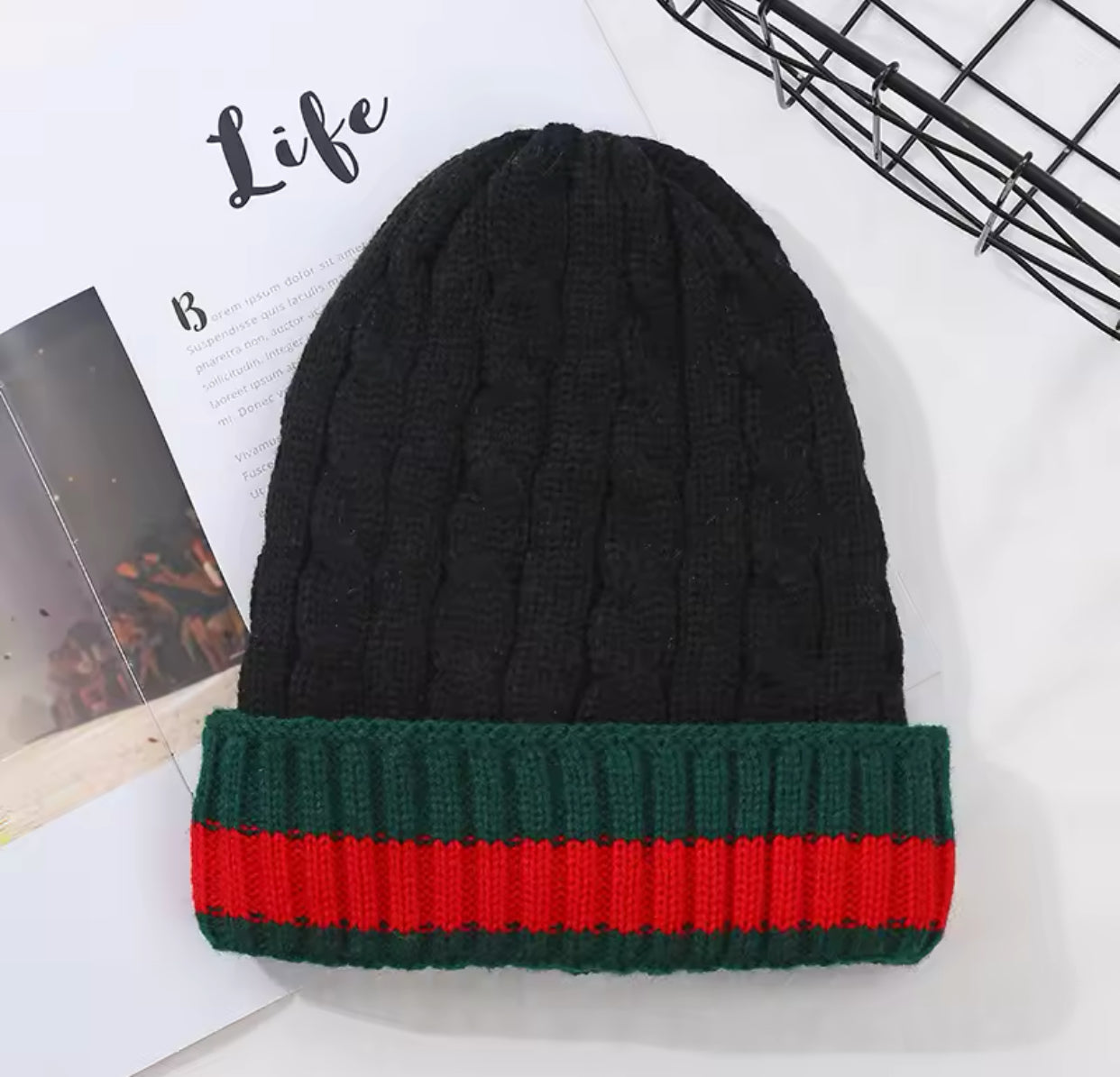 The perfect Striped Cozy Cable knit Beanie Hat