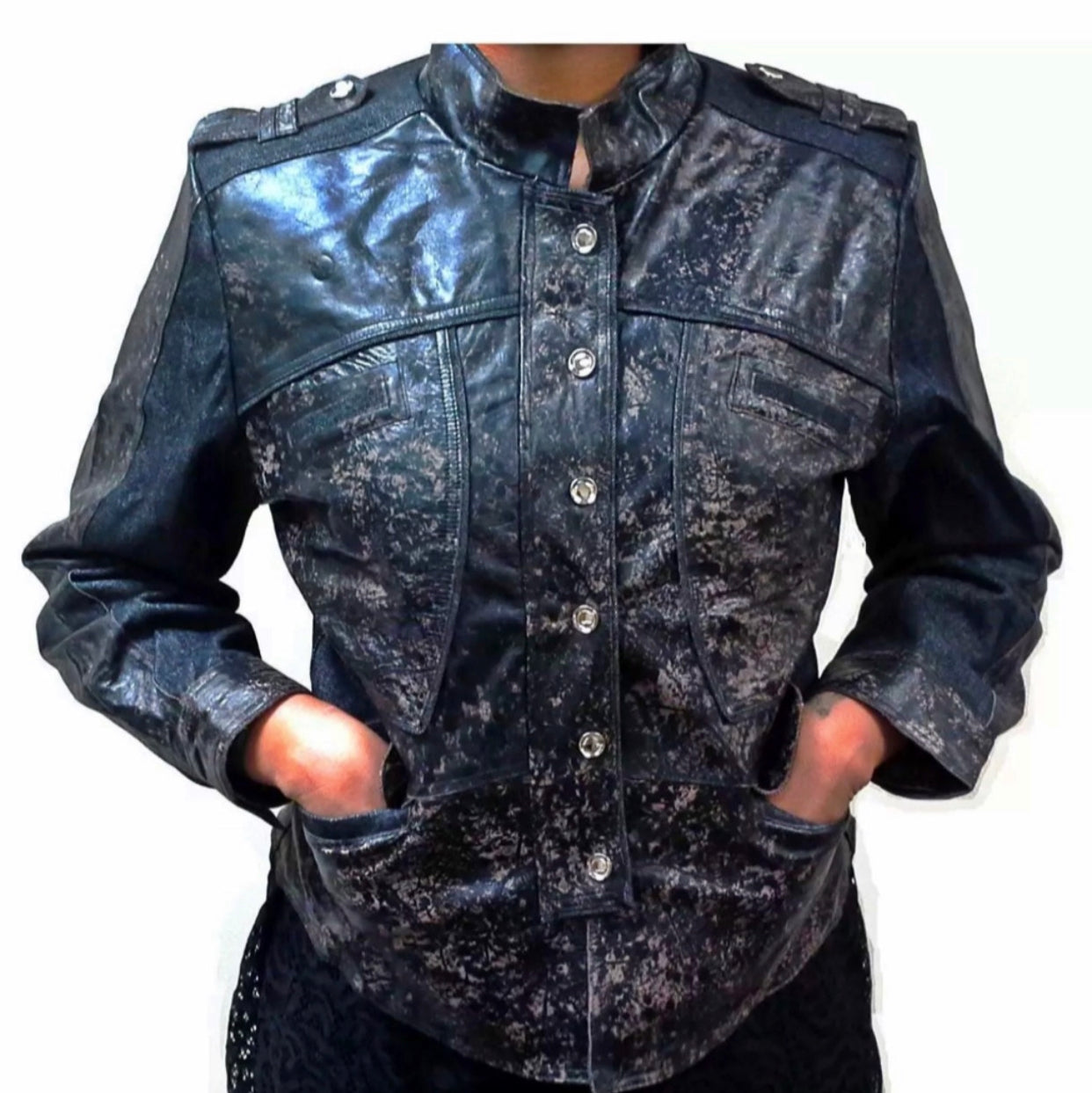 REDD’s Distressed Denim & Leather Statement Jacket